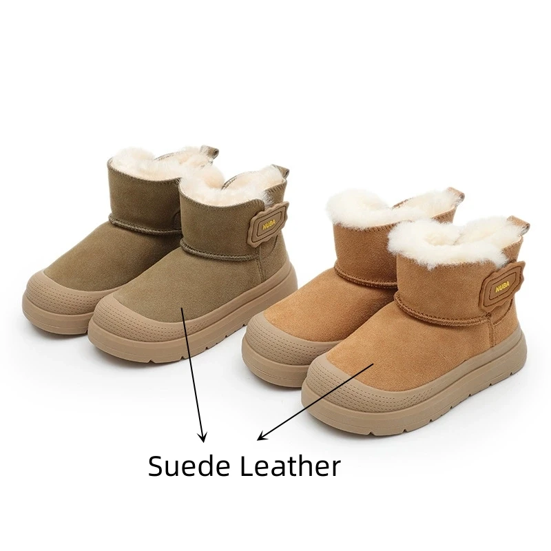 جلد طبيعي الفتيات أحذية أطفال طويلة الرقبة الشتاء الدافئة الصوف بطانة الأطفال أحذية الثلوج مقاوم للماء عدم الانزلاق جلد البقر الفتيان الأحذية #4
