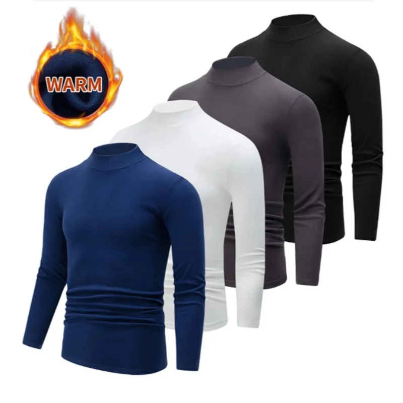 

1 шт., осенне-зимняя мужская модная базовая футболка с высоким воротом и длинными рукавами, однотонная повседневная теплая футболка для занятий спортом и фитнесом ﻿