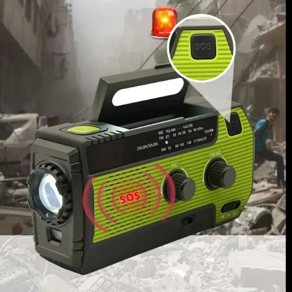 Portable Hand Crank Solar Radio Multifunctional FM AM Emergency Flashlight Lighting Generator Outdoor Charging