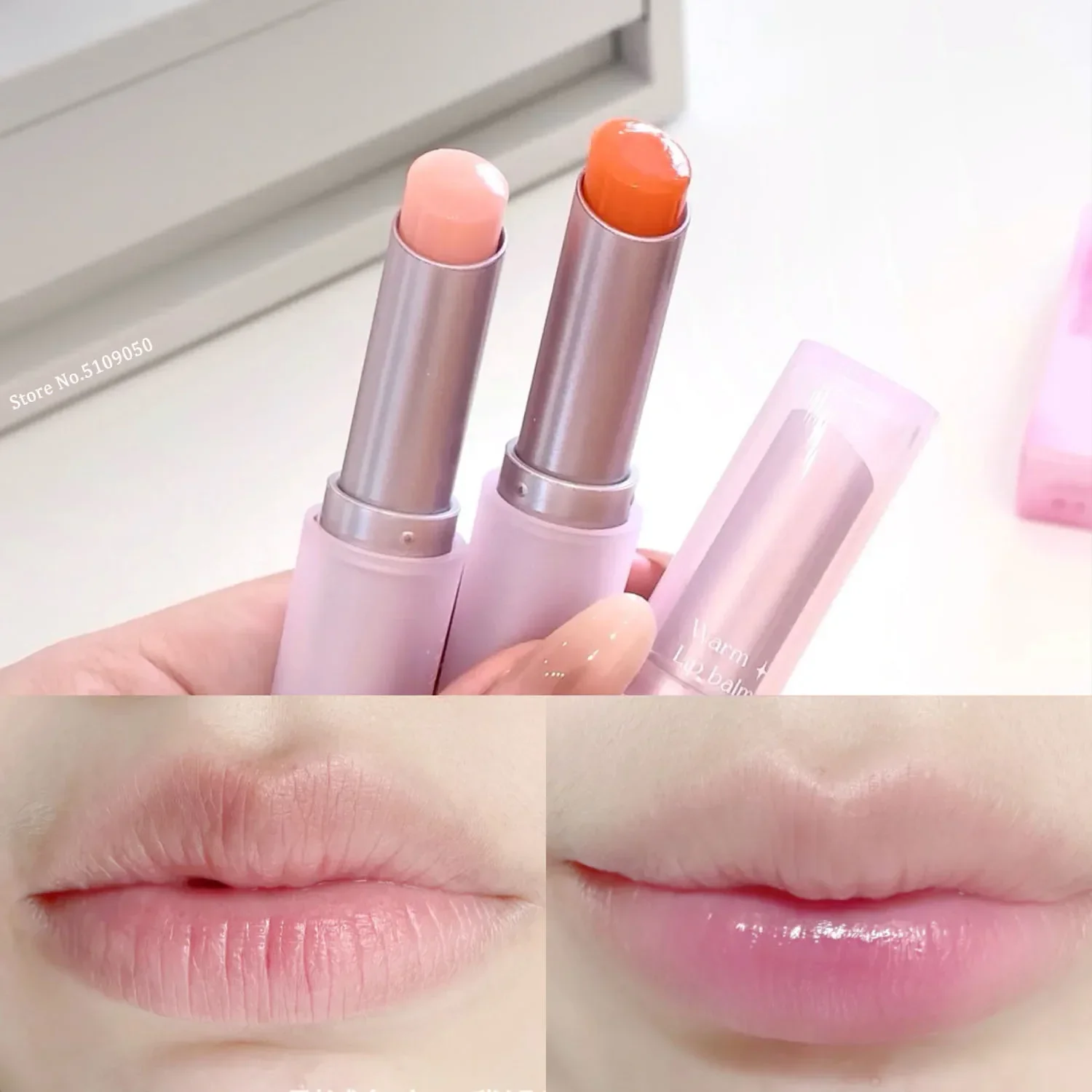 Heallor Colored Moisturizing Lip Balm Magic Lipstick Color Changing Transparent Peach Orange Tinted Lip Care Hydrating Anti-dryi