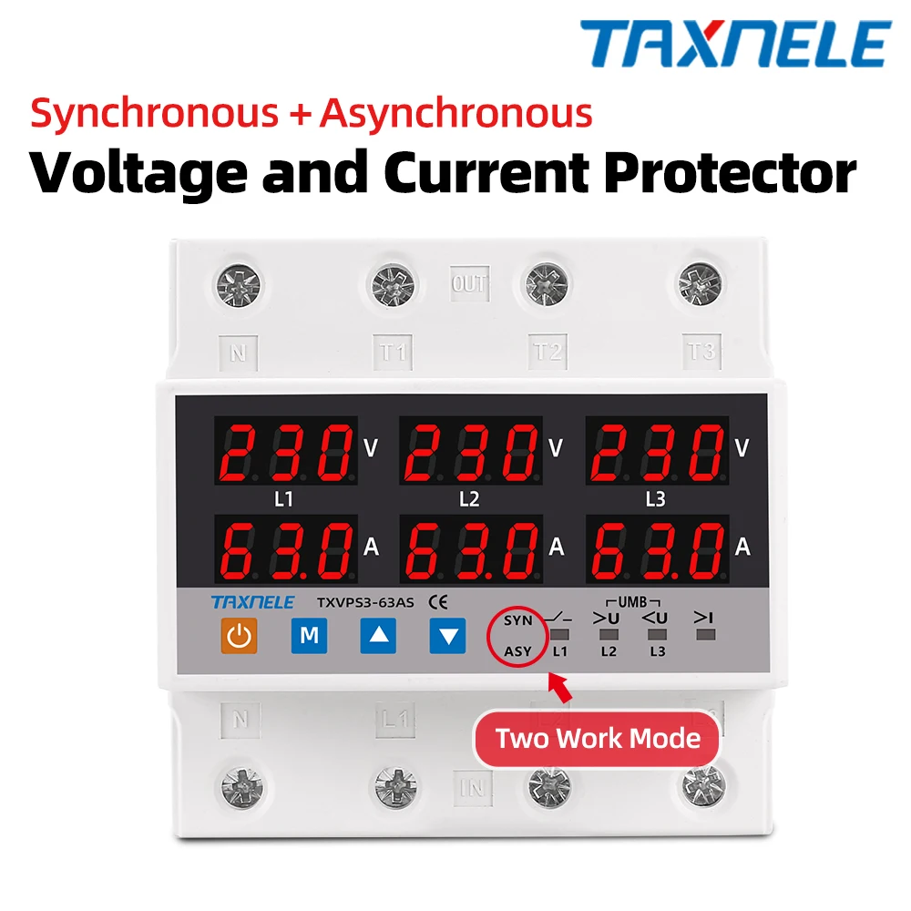 

3 Phase SYN ASYNC Synchronous Asynchronous Voltmeter Adjustable Over Under Voltage Current Limit Protection Relays Protector
