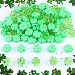 100pcs Saint Patrick's Day Acrylic Beads Lucky Faceted Clover Transparent Green for Home Party Decor Jewelry Necklace Making