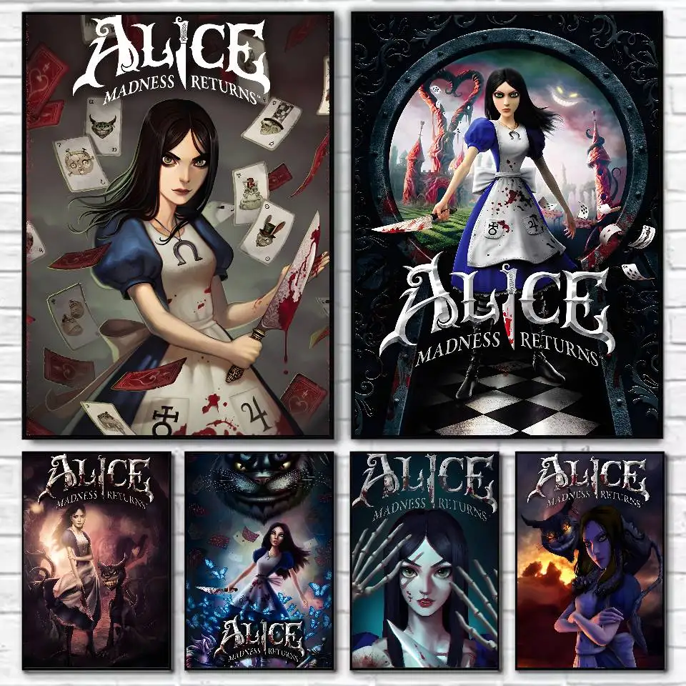 Game A-Alice Madness Returns Poster HD Home Decor Sticky Wall Waterproof Home Living Room Bar Aesthetic Decor
