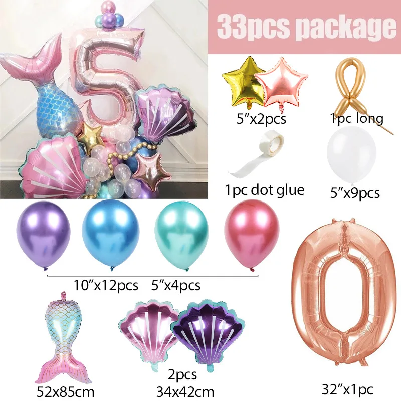 33PCS/Set Mermaid Balloon 32 inch Number Aluminium Foil Balloons For Birthday Baby Shower Party Decorations Balloons For Party