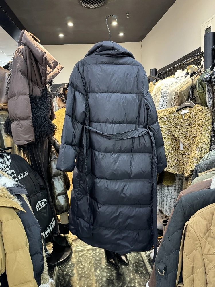 겨울 유로 신상 여성 다운 자켓 루즈핏 출퇴근 카라 스트랩 롱 다운 자켓