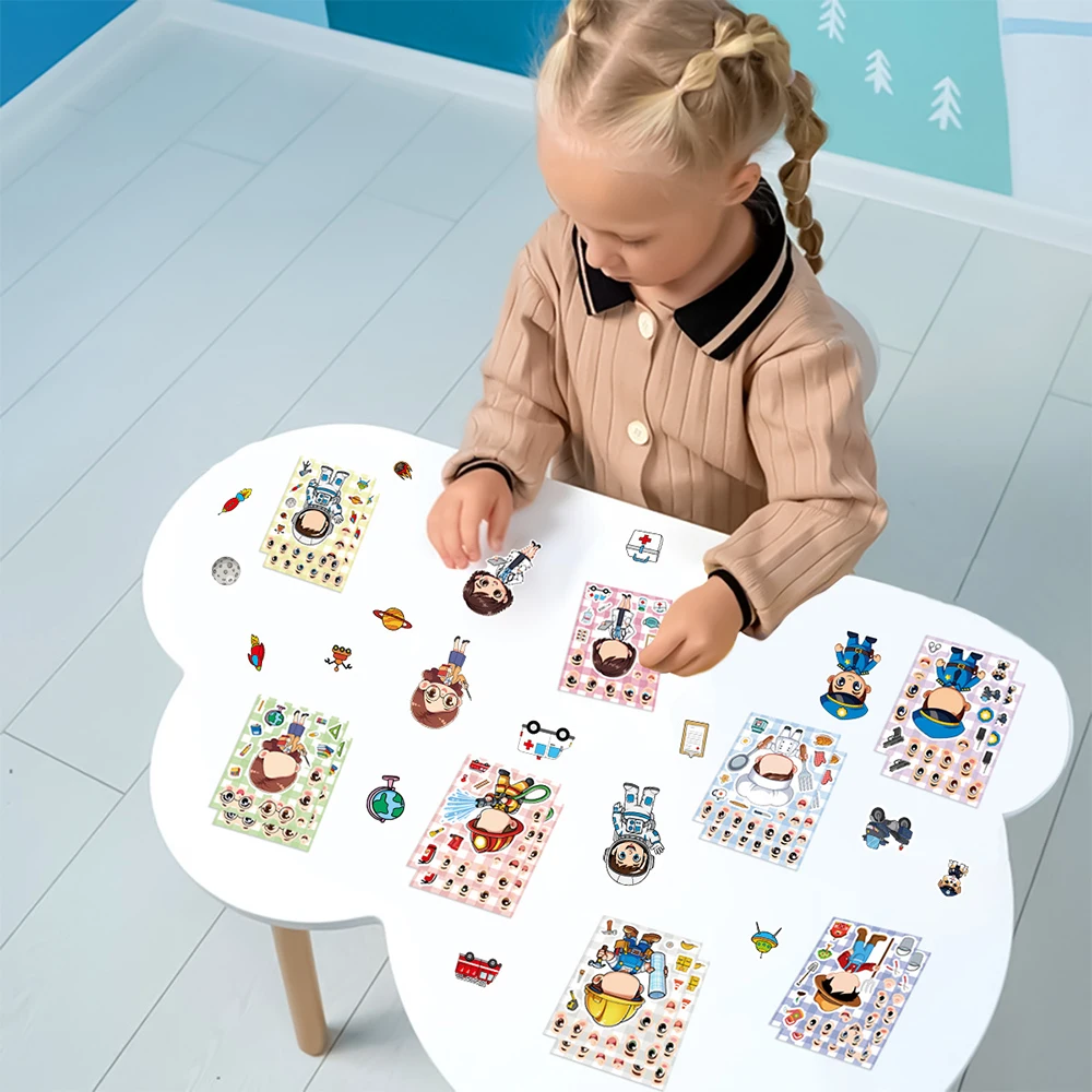 สติกเกอร์ติดหน้าตลกๆ 8/16 แผ่น สร้างสรรค์ แต่งตัวตัวละคร ติดเองได้ ทำเป็นจิ๊กซอว์ น่ารัก ตกแต่ง ของเล่นประกอบ สำหรับเป็นของขวัญ