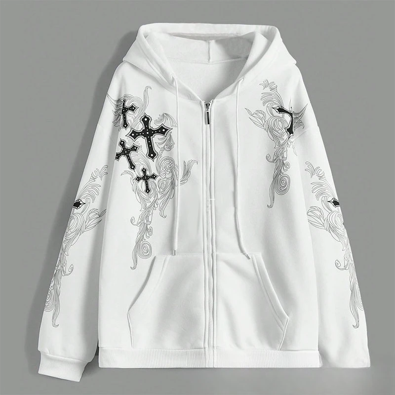 Autumn American Hip Hop Gothic Women's Zipper Hoodie Fashion Casual Oversized Loose Hoodie Coat for Women Y2k Goth Streetwear