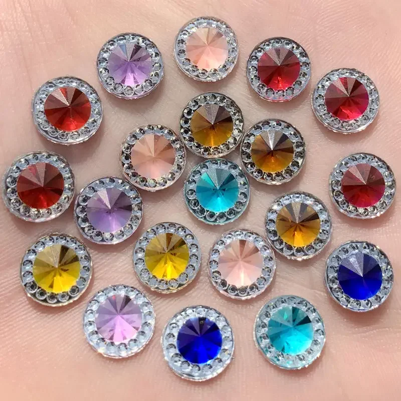 80PCS 10mm Two-tone Round Flat Back stones and crystal Resin Rhinestone trim Gems For Costume Button Crafts -HA33