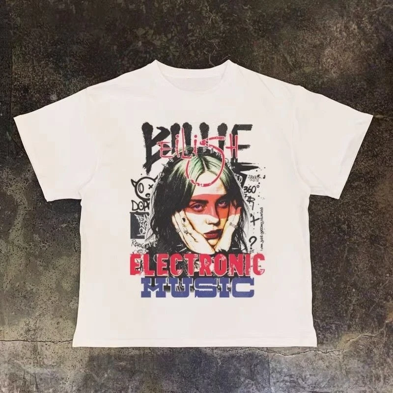 Small-scale American-style Printed Pure Cotton T-shirt, Suitable for Both Men Women Trendy Street-style Hip-hop Loose-fitting