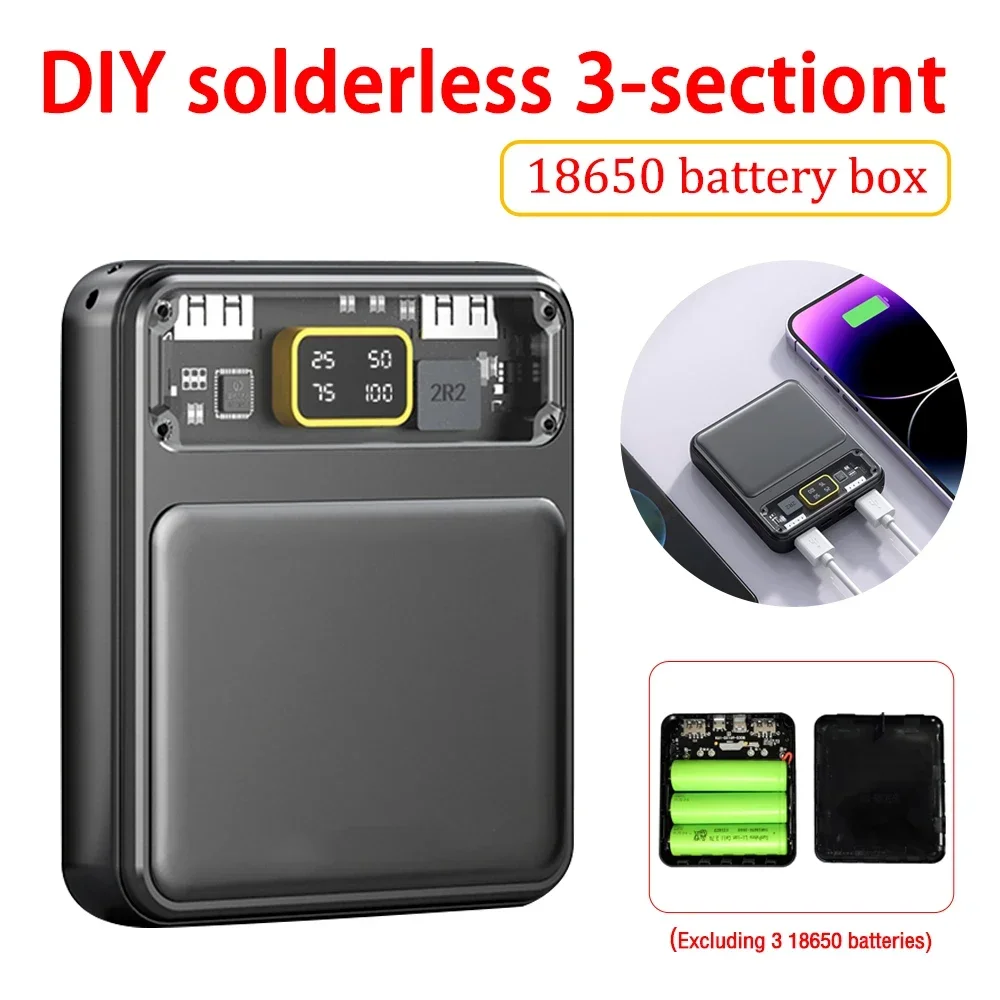 3pcs 18650 Battery DIY Power Bank Case Charge Storage Box Dual USB Type C Android Micro USB Fast For iPhone Xiaomi