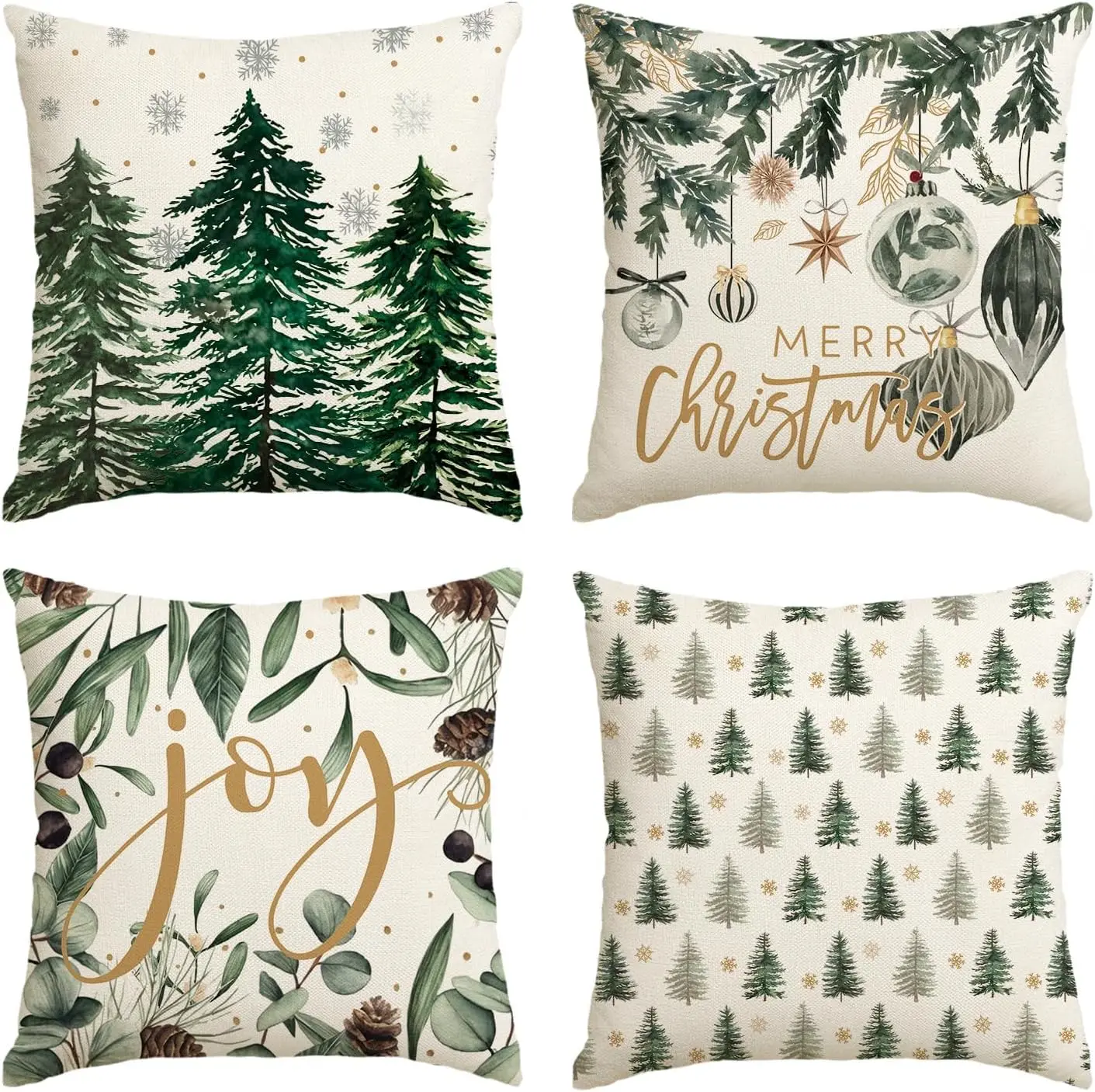 

AVOIN colorlife Merry Christmas Trees Snowflake Throw Pillow Covers, 20 x 20 Inch Joy Xmas Balls Winter Holiday Cushion Case Dec