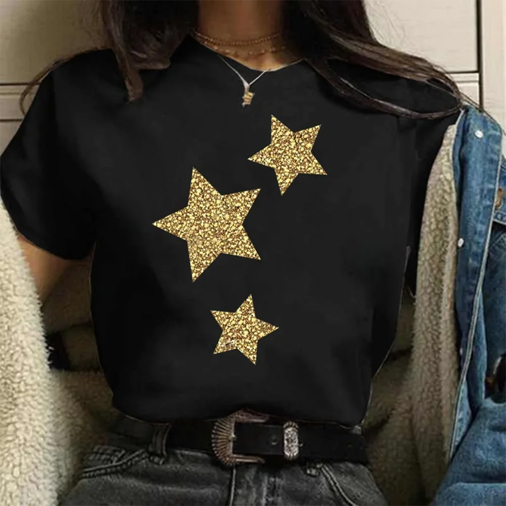 2024 Plus Size Womens Cartoon Graphic Star Printing T-shirts 90s Girls Style Casual Fashion Aesthetic Printed Female Top Tees