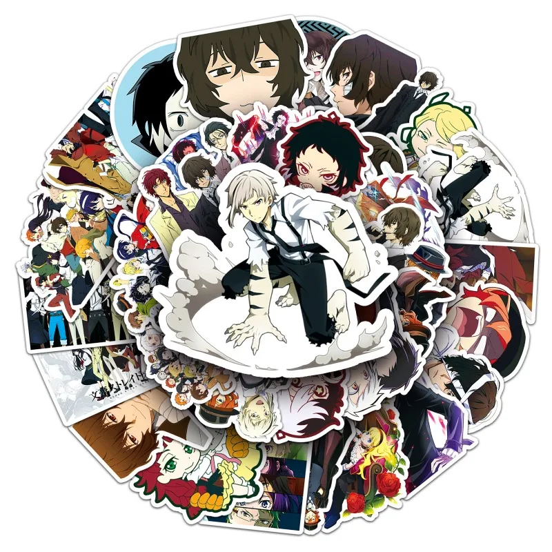 50 Uds Bungo Stray Dogs pegatinas de dibujos animados equipaje taza de agua papelería teléfono móvil portátil refrigerador pegatinas decorativas