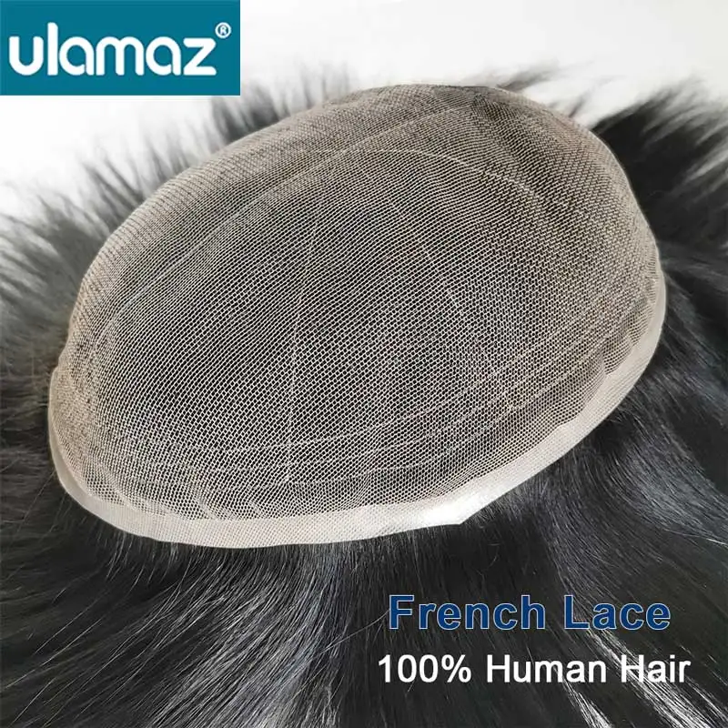 Full Lace Men Wig Male Hair Prosthesis 100% Human Hair Natural Wig Toupee Hair Men Breathable French Lace Hair System For Men