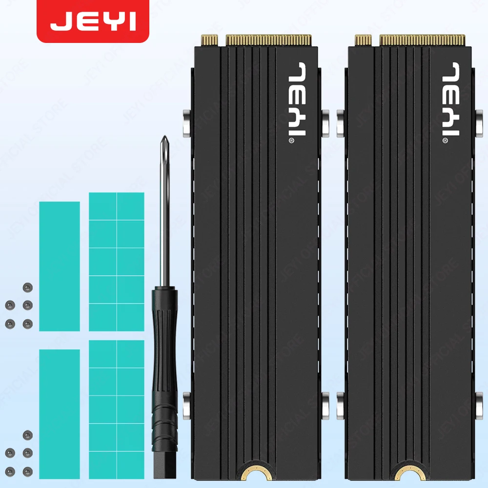 JEYI 2-Pack M.2 Heatsink for PS5 / PC, Slim 7mm Height Low Profile Aluminum Convective NVMe Cooler, Passive Heat Sink with Fins