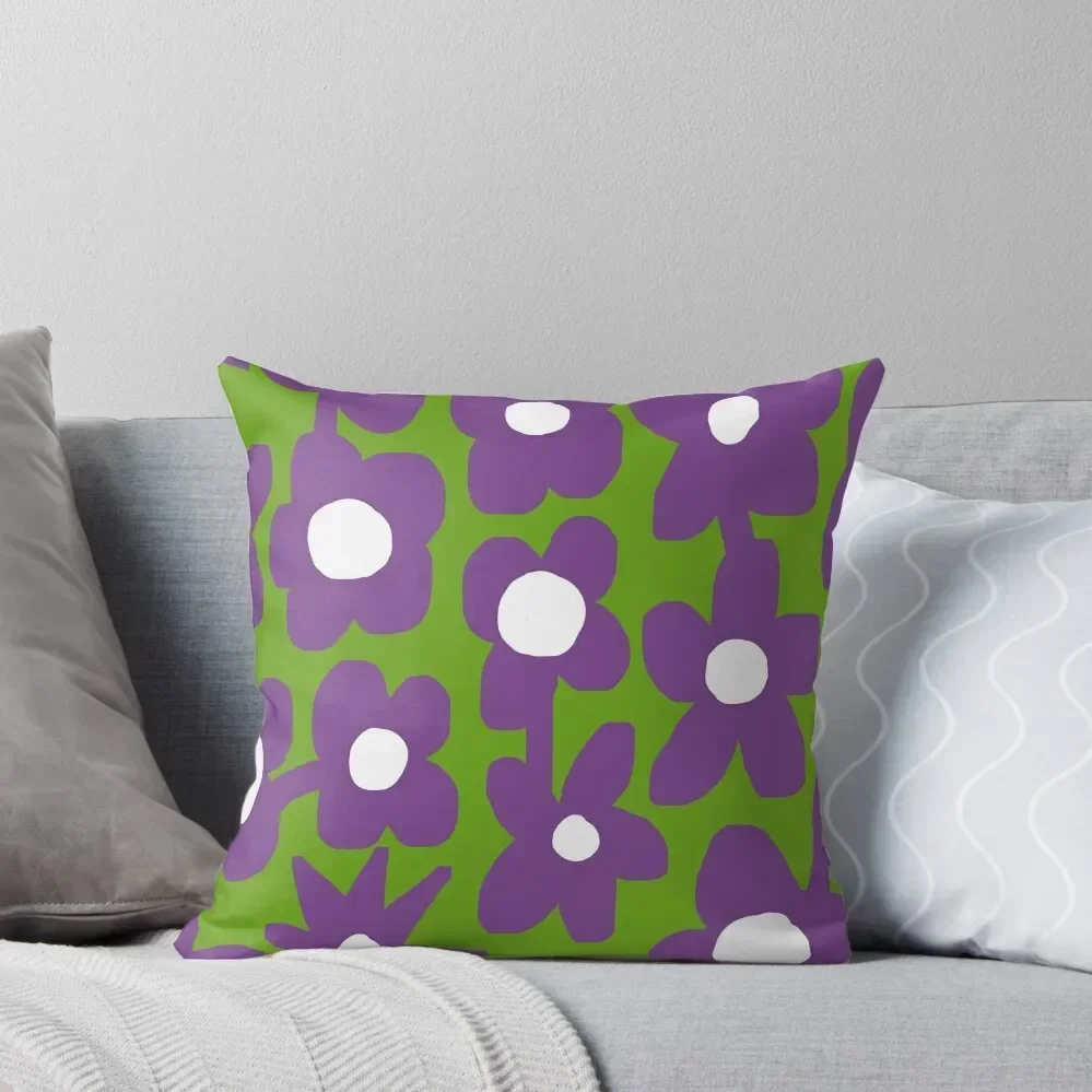 Iconic Retro Scandinavian Summer Flowers in Green and Purple Throw Pillow christmas ornaments 2025 Cushion Cover Set pillow