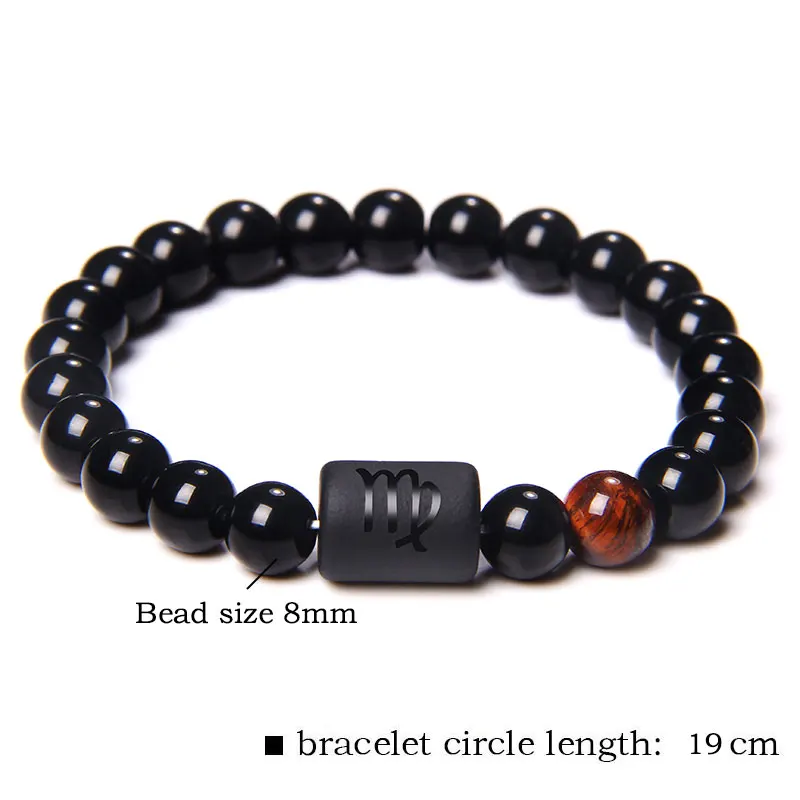 12 Constellation Zodiac Sign Bracelet 8MM Black Glass Lava Tiger Eye Stone Bead Stretch Bangle Taurus Virgo Aries Jewelry Gift