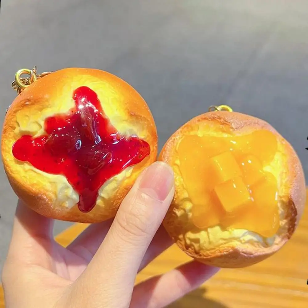 Slow Rebound Simulated Squeeze Bread Keychain Dessert Simulated Fruit Filling Simulation Bread Key Ring Squishy Texture Elastic