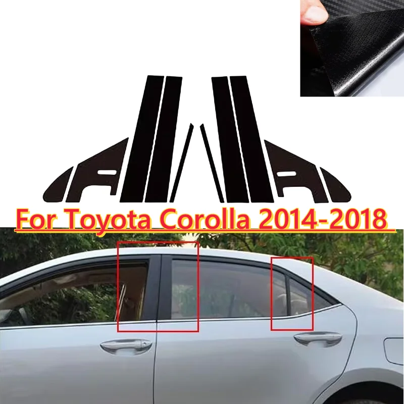 Matte Carbon Pillar Posts Door Stickers Trim Decals For Toyota Corolla 2014-2018