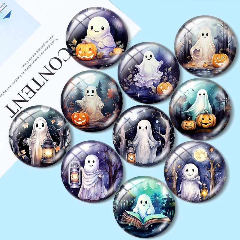 Halloween Pumpkin Ghost 0pcs 12mm/18mm/20mm/25mm Round Photo glass cabochon demo flat back Making findings