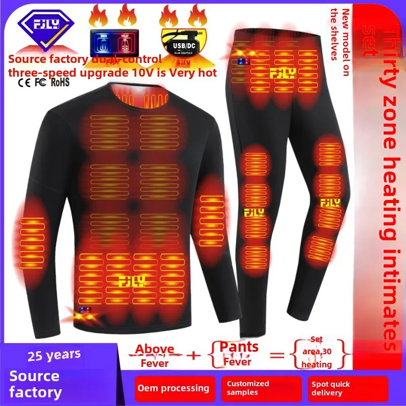 New Double Control Zone 30 Intelligent Heating Outfit Top Warm Couple Trousers Heating Clothes Outdoor Heating Pants plus Size