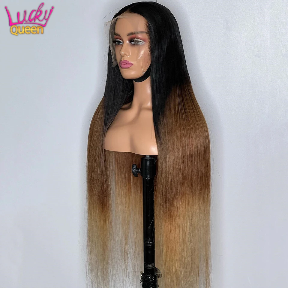 1B 4 27 Ombre Color Lace Front Wigs Human Hair Straight Transparent Lace Frontal Wig Pre Plucked with Baby Hair For Women 180%