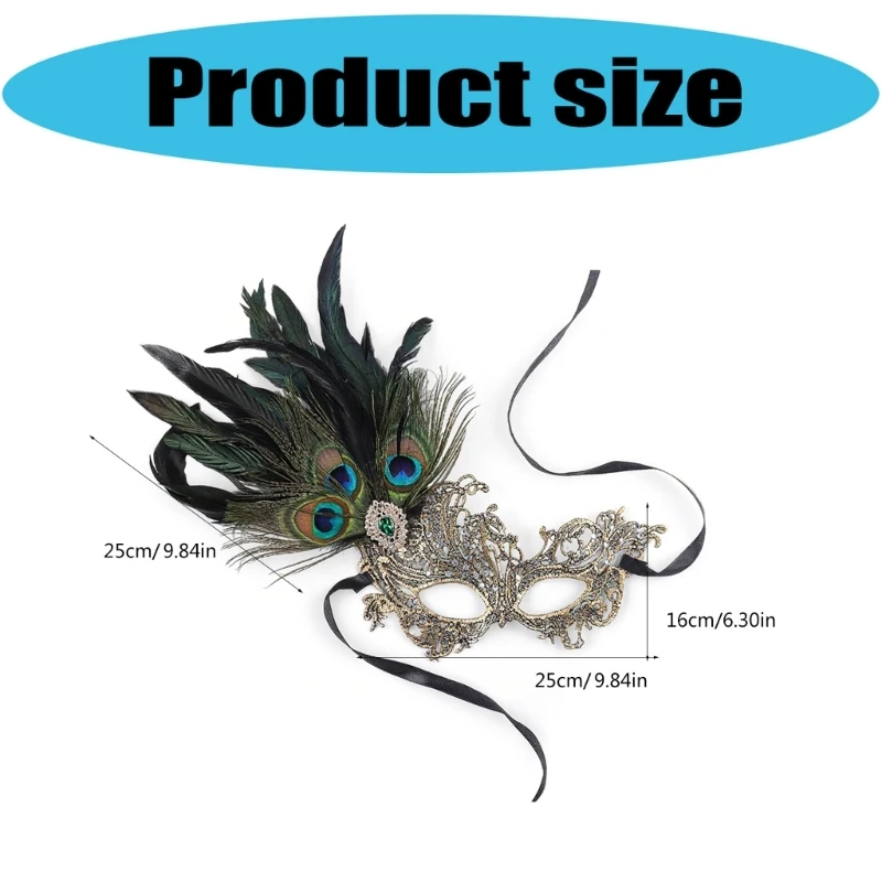 Masquerades Mask for Womens Feather Rhinestones Venetians Mask Party Evening Prom Ball Mask Halloween Cosplay Costumes