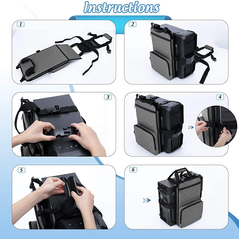 

X62A_Desktop Computer Case Belt Holder Desktop Carrying Case with Pockets