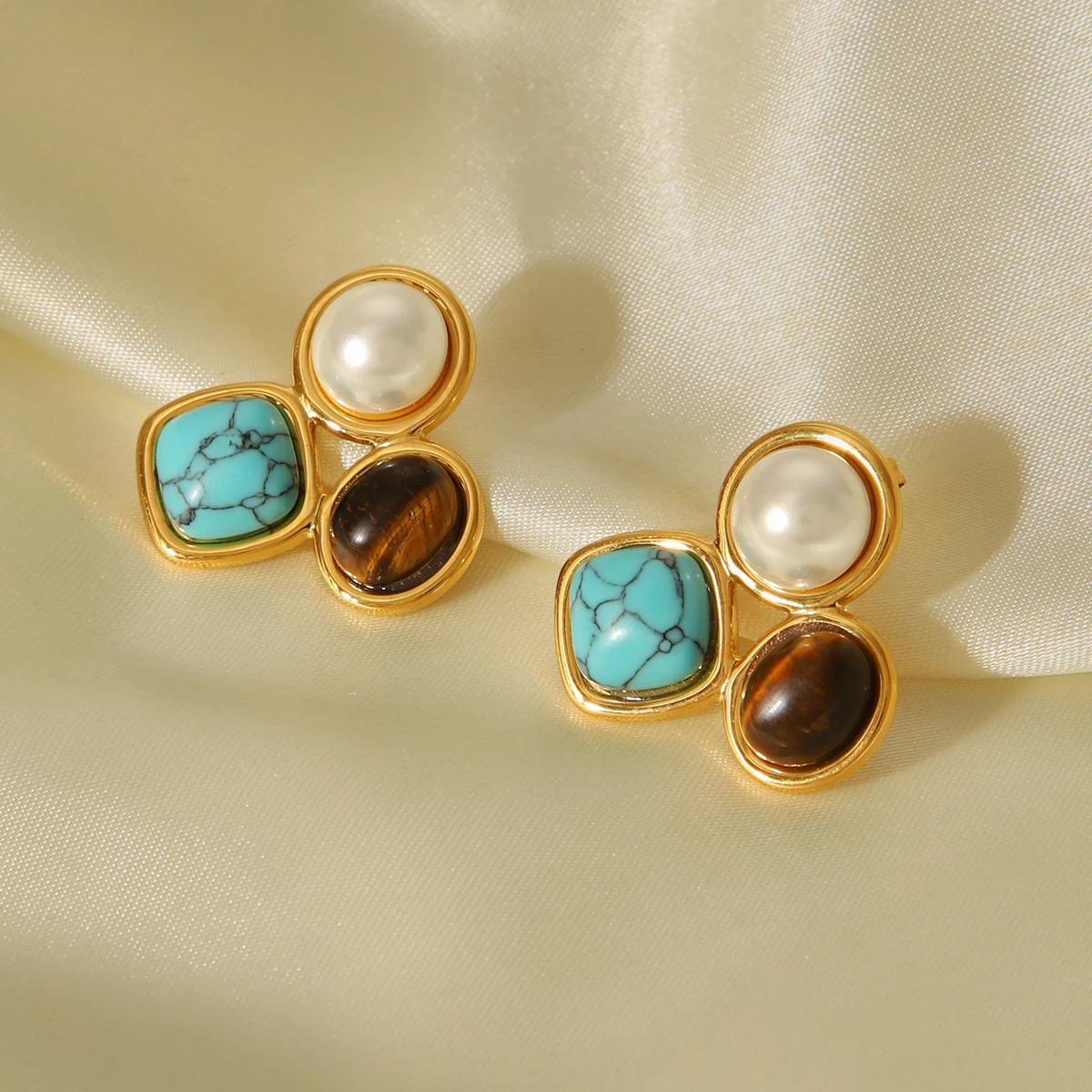 الفولاذ المقاوم للصدأ تصميم فريد من نوعه أقراط مربع الأحجار الكريمة اللؤلؤ المألوف البوهيمي أقراط شخصية ريترو 2025 هدية عيد