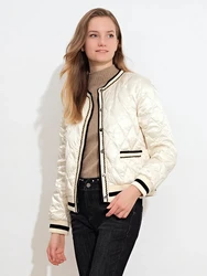 Chaqueta acolchada corta ultraligera para mujer, abrigo de plumón de pato blanco, cuello alto, parka de plumas de encaje sólido, otoño e invierno, 90%