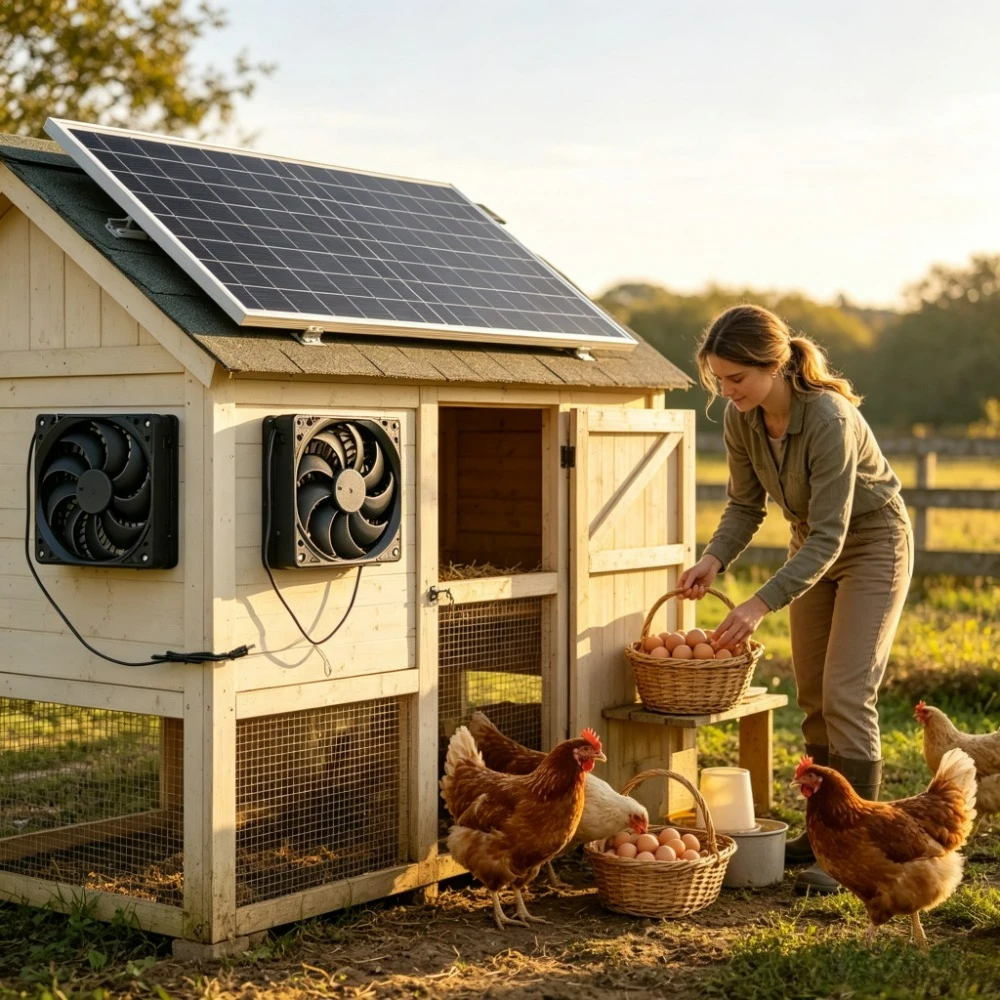 Portable Solar Panel Dual Exhaust Fan Vent Kit Easy Install Outdoor Air Vent Cooling Set for Chicken Coop Garden Greenhouse Pet