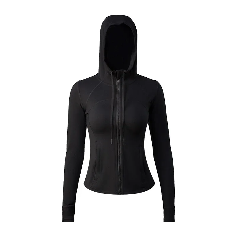 Sports Yoga Clothing Women's Hooded Solid Color Jacket Casual Sports Night Running Yoga Cardigan Hoodie Sweatshirt Sportswear