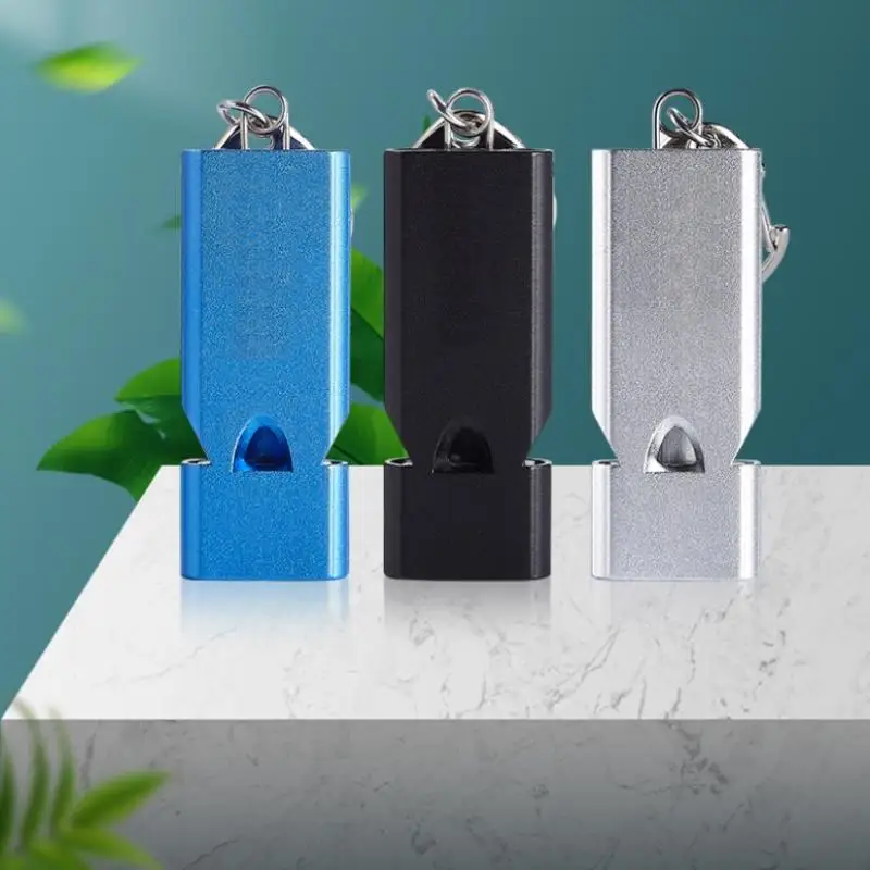 

{MX} Flat Aluminum Alloy 3-Tube High-Frequency Whistle Outdoor Survival Safety Whistle EDC Tool For Outdoor Hiking Camping
