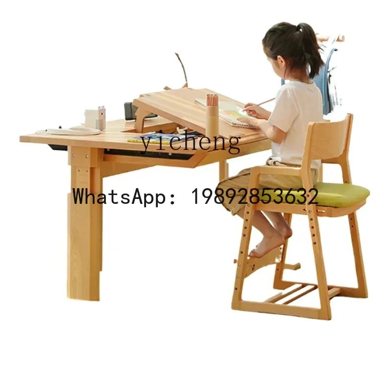 ABC 어린이 초등학생용 조절 가능한 책상 원목 가정용 책상과 의자 세트