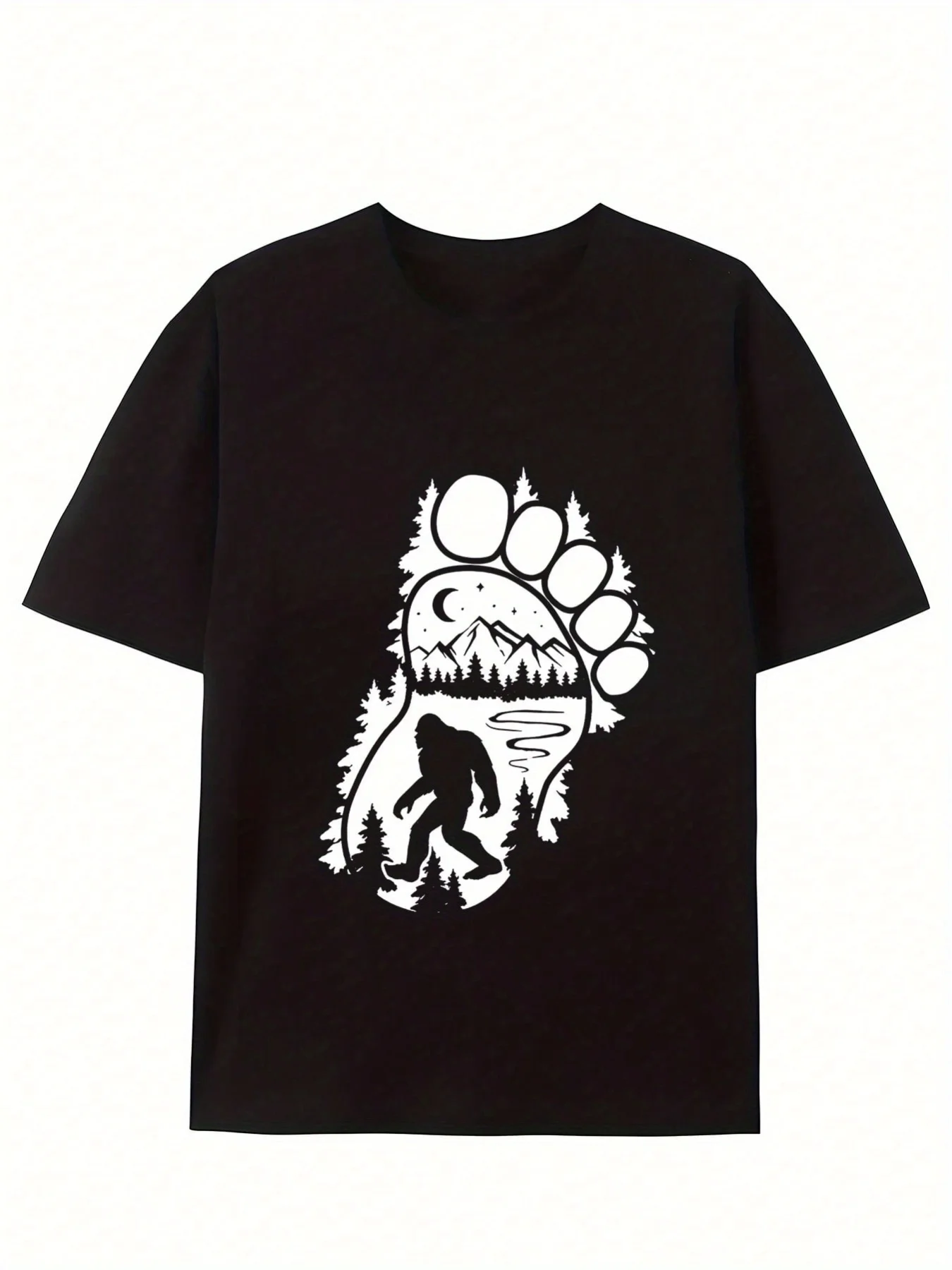 Relaxed Fit Crew Neck Short,Black with Dinosaur & Footprints Print,Casual Casual Attire,All-Season Men'S Vintage T-Shirt