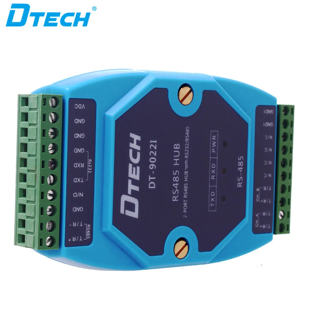 محول Dtech DB9 يدعم العزلة الكهروضوئية OEM ODM النشطة RS232 / RS485 إلى 2 منافذ RS485 HUB