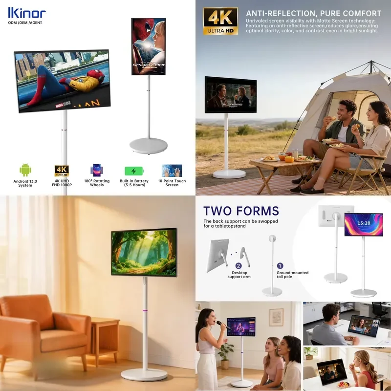 for IKinor 24 Inch Full Swivel Rotatable Smart Display Portable White HDTV Long Working Time for Home Office