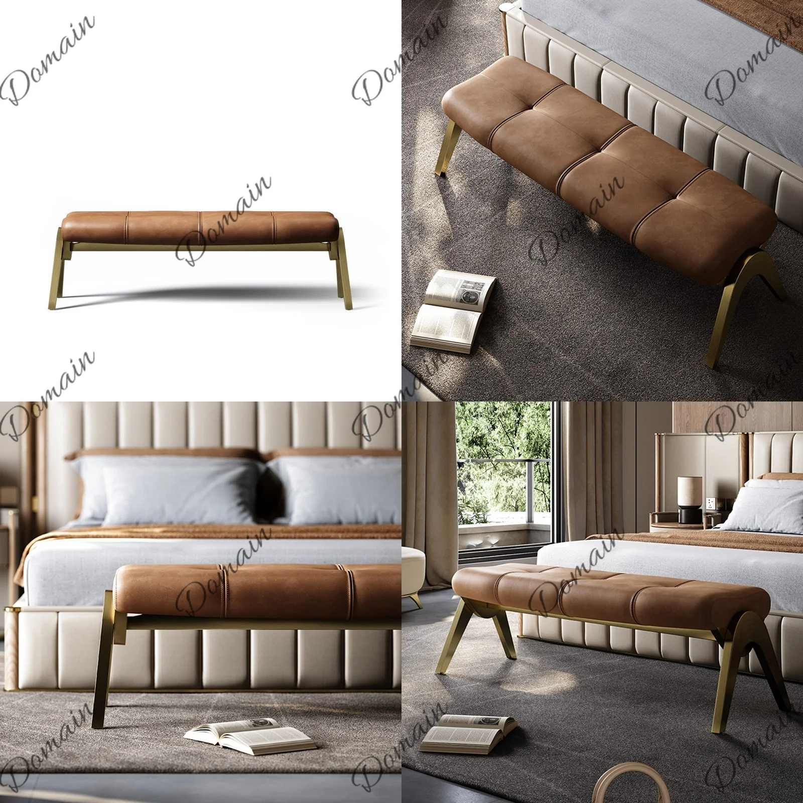 Italian Luxury Bed Bench End of Bed Ottoman Modern Minimalist Leather Sofa Stool Long Entryway Bench