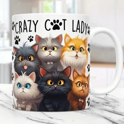 11oz Crazy Cat Lady White Ceramic Coffee Mug, Tea Cup - Dishwasher & Microwave Safe - Birthday Gift, Holiday Gift,