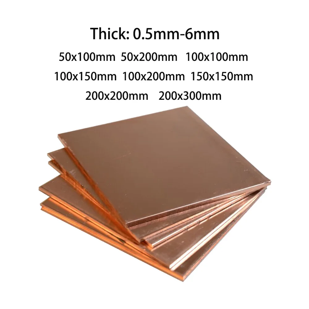 

1pcs T2 Purity Copper Sheet Metal Plate Thickness 0.5 0.8 1 1.5 2 3 4 5 6mm Metal Sheet 50x100mm 100x100mm 150x150mm 200x200mm