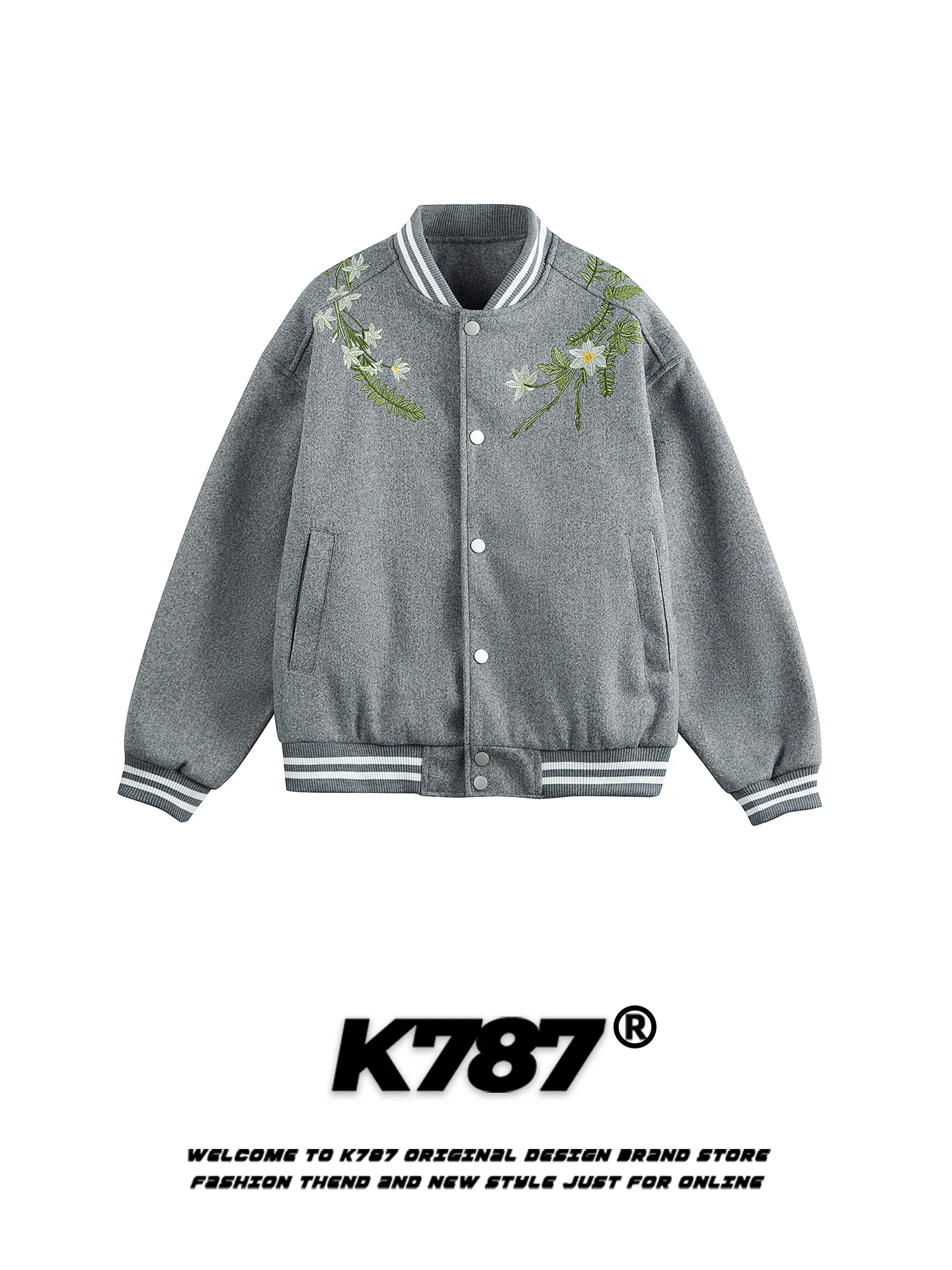 

K787 American Retro Floral Embroidery Stand Collar Jaet Loose Casual College Sle Spring Couple Outerwear Trendy