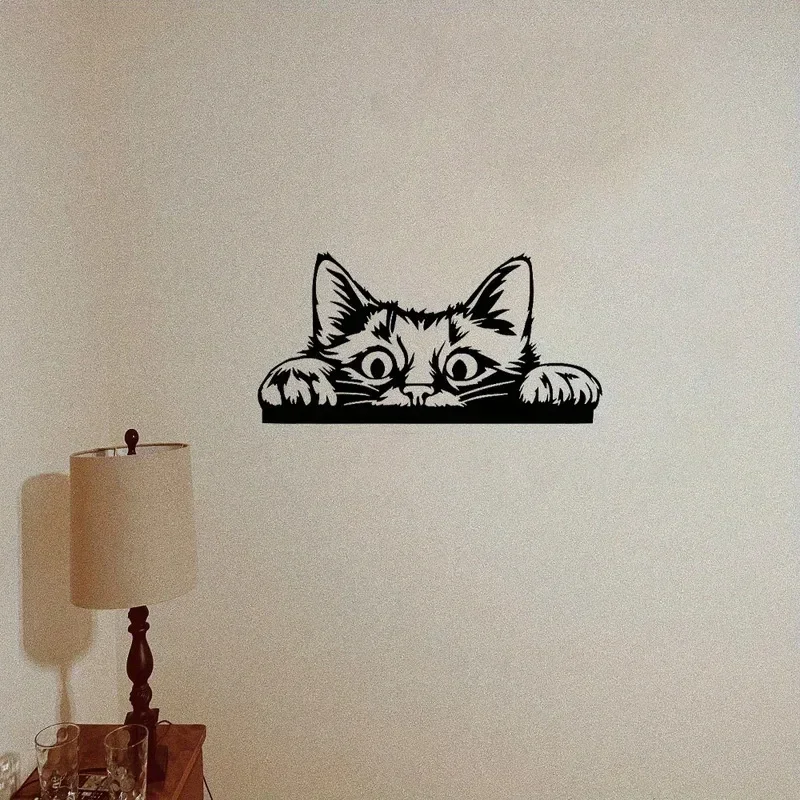 Whimsical Peekaboo Cat Wall Sculpture Iron Metal Art Festive Decor for Halloween Christmas Home Garden