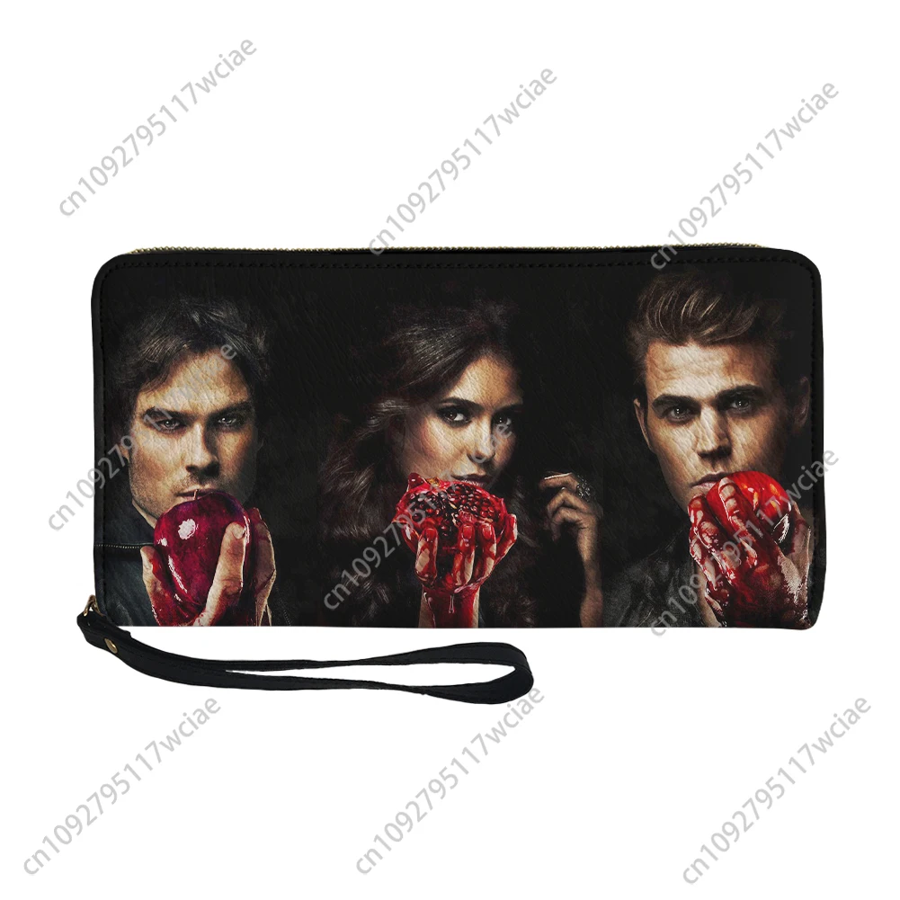 뱀파이어 다이어리 맞춤형 지갑 지갑 남성 여성 청소년 지퍼 롱 지갑 더블 프린트 휴대용 지갑 선물 가방