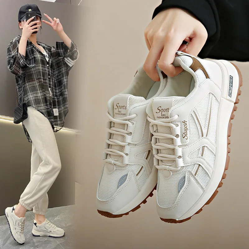 Women Mesh Flat Shoes Spring New Fashion Thick Soled Mesh Breathable Low Cut Comfortable Fashionable Women Casual Sports Shoes