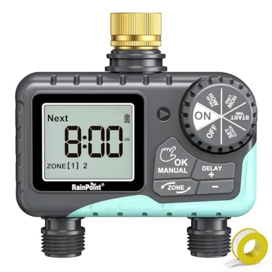 

Sprinkler Timer 2 Outlet Water Timer for Garden Hose Yard Outdoor Watering Rain Delay Manual Automatic System Controller Brass