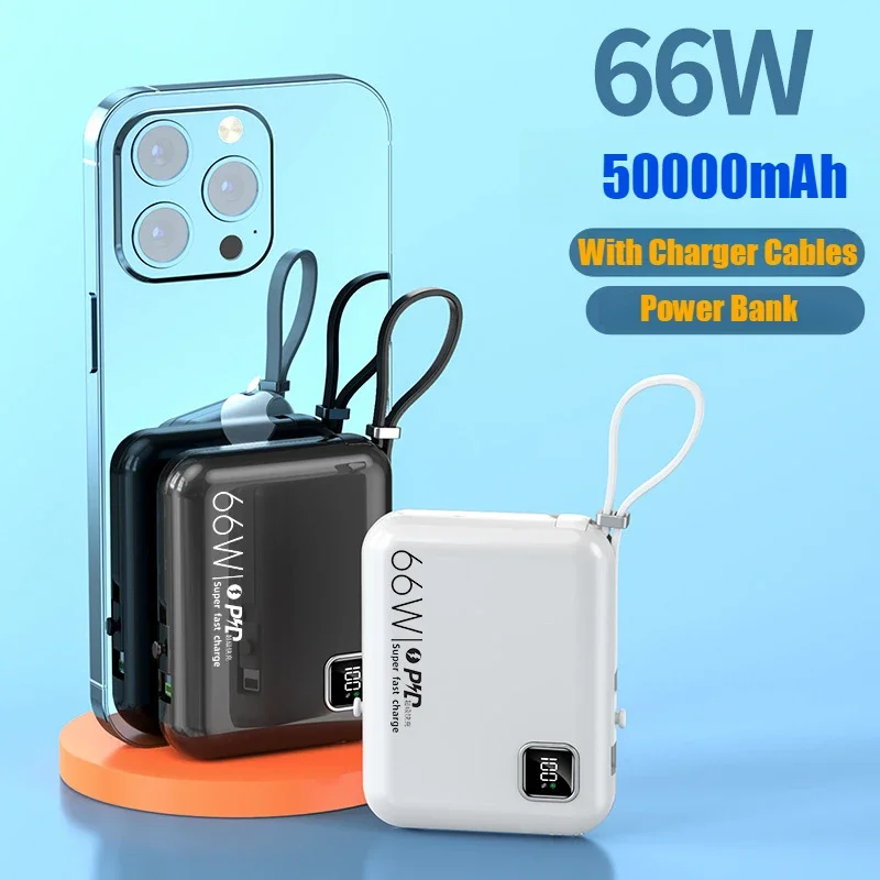 

66W Fast Charging Mini Power Bank PD Two-way Quick Charging Comes with Dual-wire Battery Charger Cases for iPhone Samsung Xiaomi