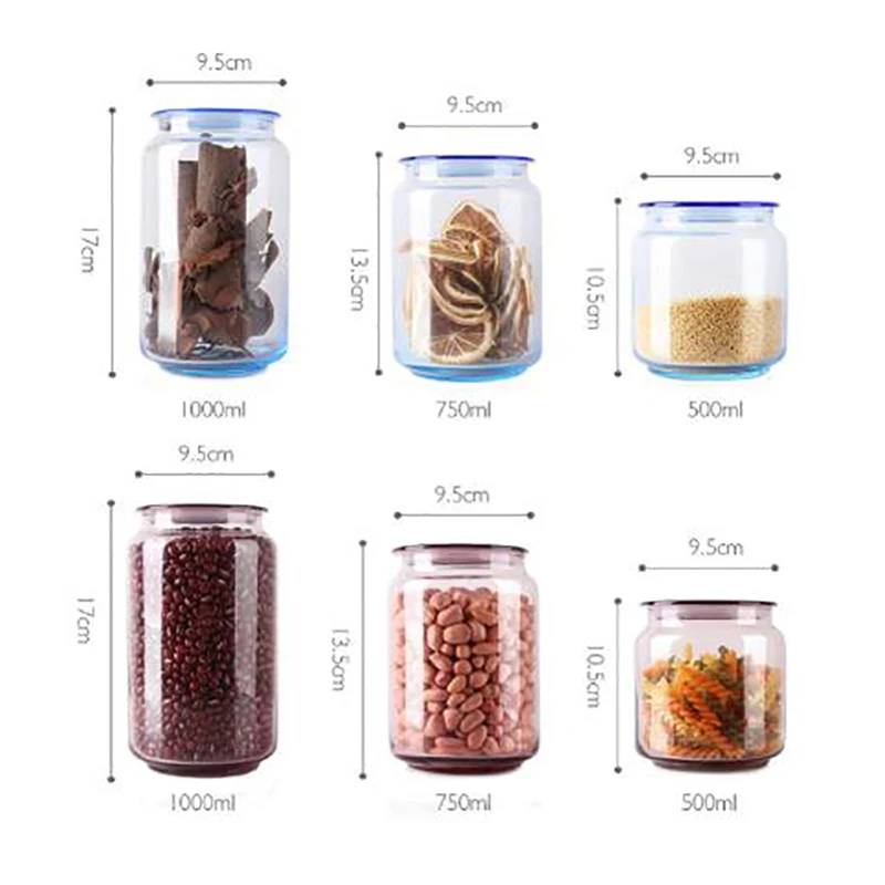 1000ml Transparent Glass Storage Jar Blue Sealed Candy Milk Powder Jar Modern Multigrain Dried Fruit Coffee Bean Storage Bottle