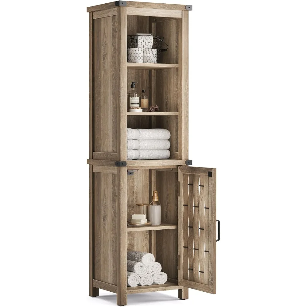 

Tall Bathroom Storage Cabinet, Farmhouse Narrow Corner Cabinet with Door & Adjustable Shelves, Linen Tower for Bathro
