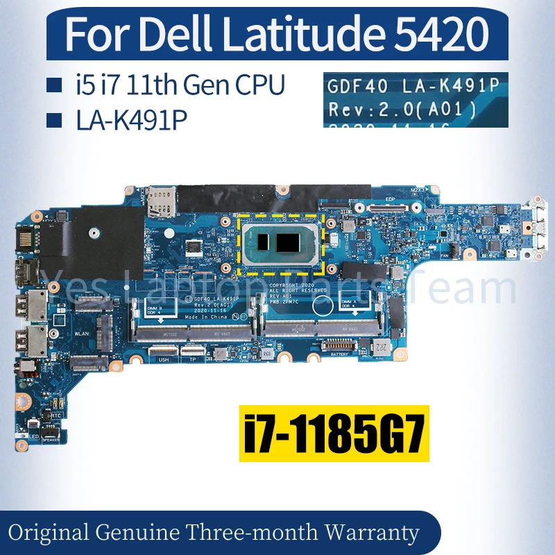 

LA-K491P для Dell Latitude 5420 материнская плата для ноутбука 0M51J7 054CCV 01M3M4 014P1W I5 I7 11th материнская плата