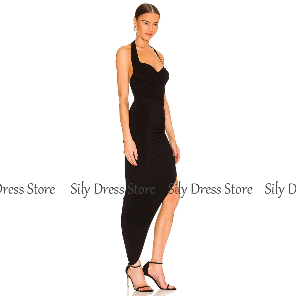 Sexy Dresses for Special Events Jersey Sheath/Column Clubbing Dress Black Halter Pleat Side Split Evening Gown Maxi 2024 image 4
